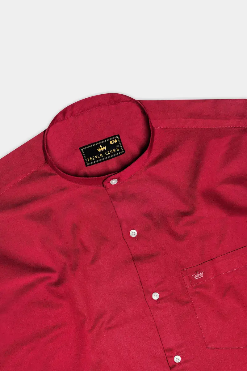 Venetian Rouge-Cardinal Red Subtle Sheen Super Soft Premium Cotton Semi Formal Mandarin Collar Shirt 5