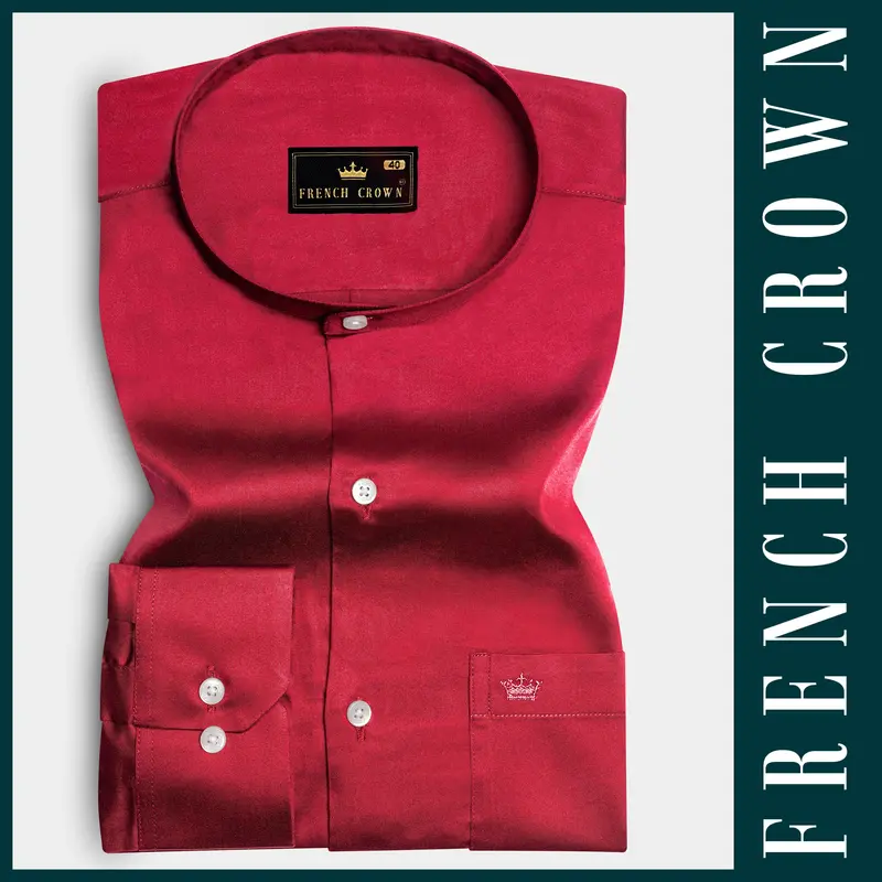 Venetian Rouge-Cardinal Red Subtle Sheen Super Soft Premium Cotton Semi Formal Mandarin Collar Shirt 6