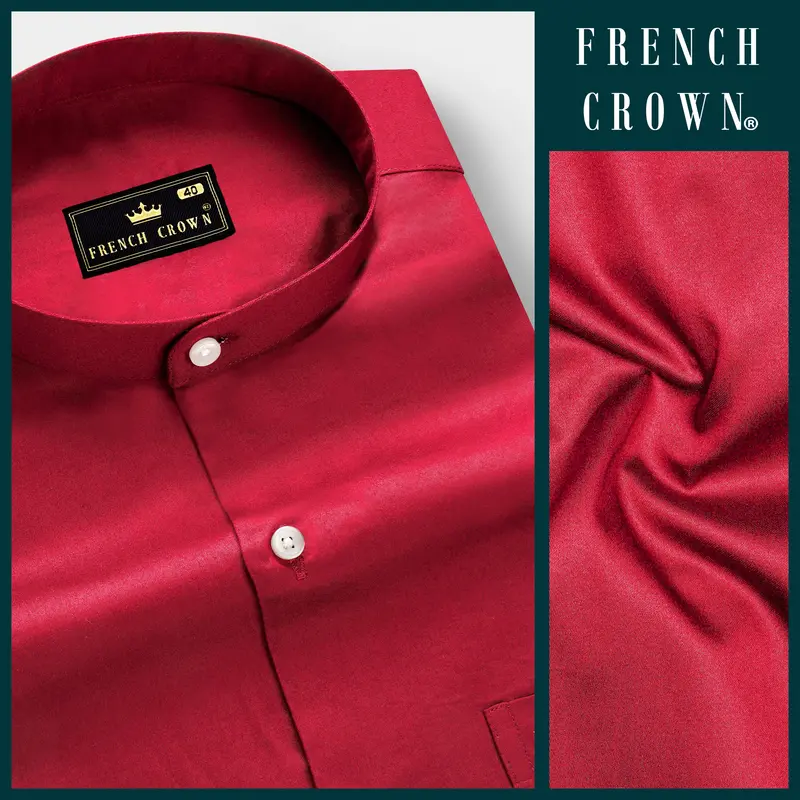 Venetian Rouge-Cardinal Red Subtle Sheen Super Soft Premium Cotton Semi Formal Mandarin Collar Shirt 8