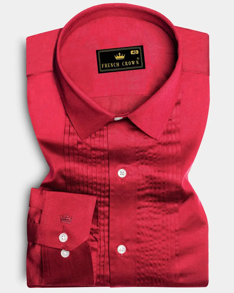 Venetian Rouge-Cardinal Red Subtle Sheen Super Soft Premium Cotton Tuxedo Shirt 1