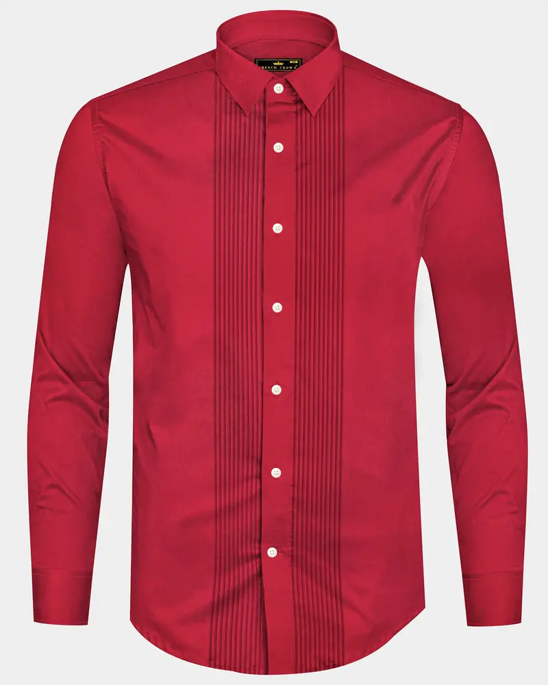 Venetian Rouge-Cardinal Red Subtle Sheen Super Soft Premium Cotton Tuxedo Shirt 10