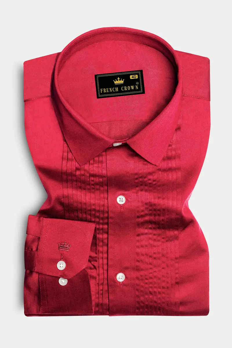 Venetian Rouge-Cardinal Red Subtle Sheen Super Soft Premium Cotton Tuxedo Shirt 2