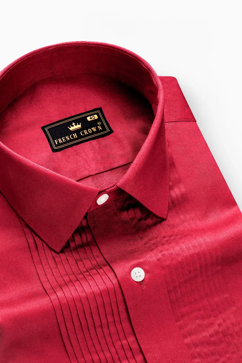 Venetian Rouge-Cardinal Red Subtle Sheen Super Soft Premium Cotton Tuxedo Shirt 4