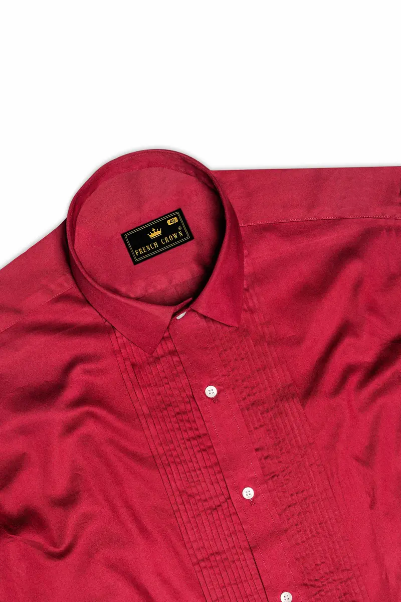 Venetian Rouge-Cardinal Red Subtle Sheen Super Soft Premium Cotton Tuxedo Shirt 5