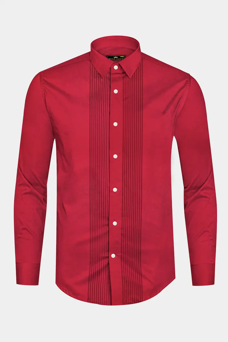 Venetian Rouge-Cardinal Red Subtle Sheen Super Soft Premium Cotton Tuxedo Shirt 6