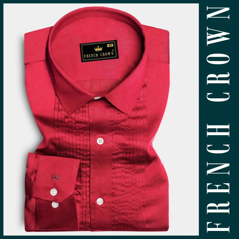 Venetian Rouge-Cardinal Red Subtle Sheen Super Soft Premium Cotton Tuxedo Shirt 7