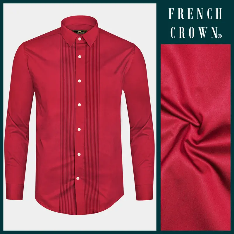 Venetian Rouge-Cardinal Red Subtle Sheen Super Soft Premium Cotton Tuxedo Shirt 8