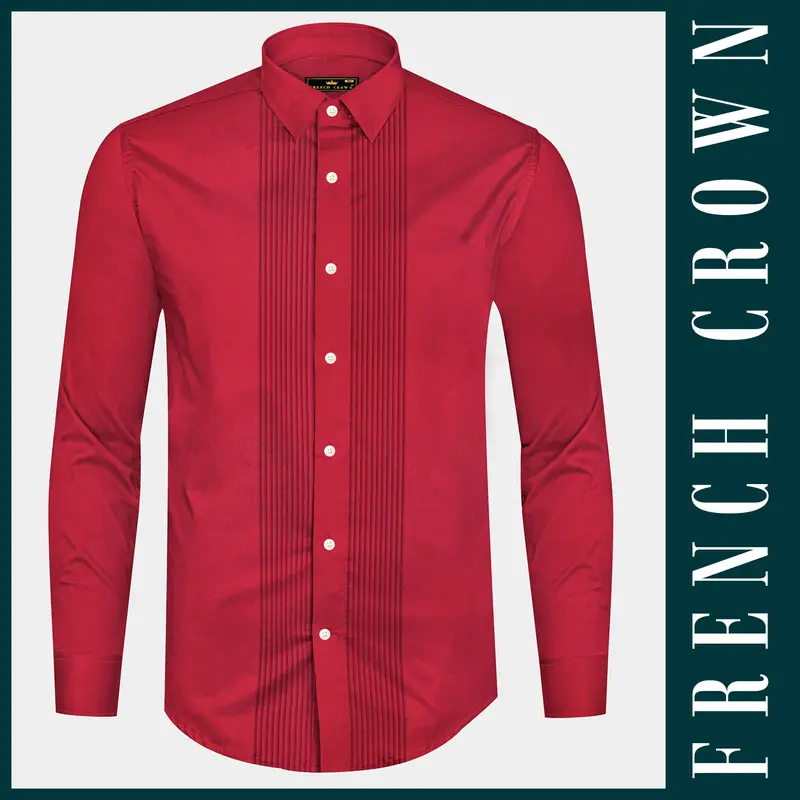 Venetian Rouge-Cardinal Red Subtle Sheen Super Soft Premium Cotton Tuxedo Shirt 9