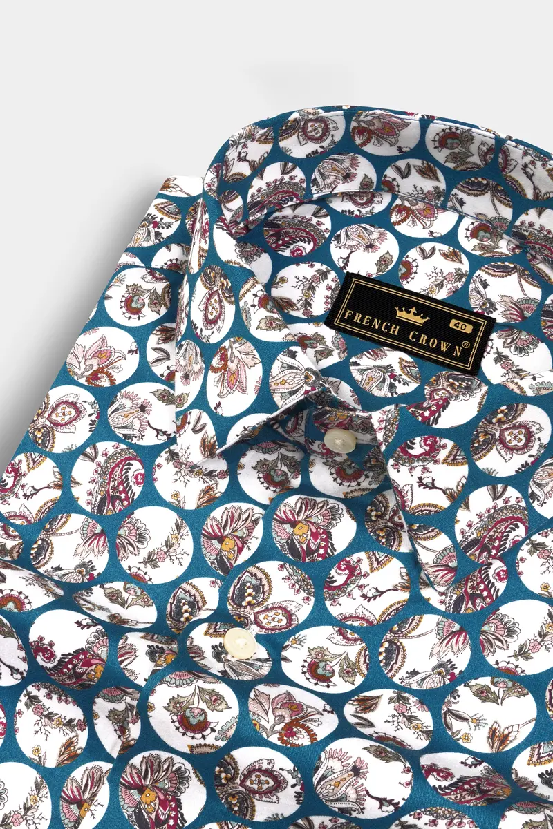 Venice Blue Multicolour Floral Printed Subtle Sheen Super Soft Premium Cotton Designer Shirt 1