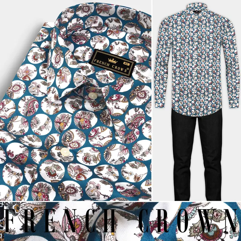 Venice Blue Multicolour Floral Printed Subtle Sheen Super Soft Premium Cotton Designer Shirt 10