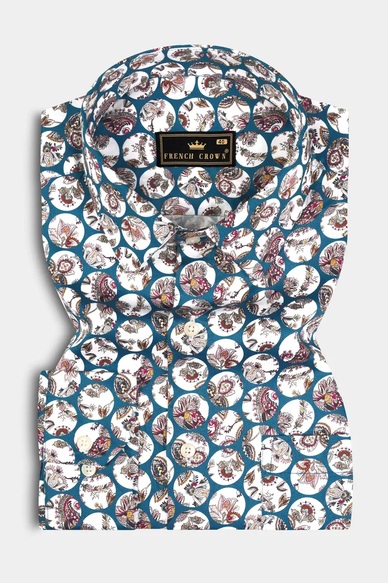 Venice Blue Multicolour Floral Printed Subtle Sheen Super Soft Premium Cotton Designer Shirt 3