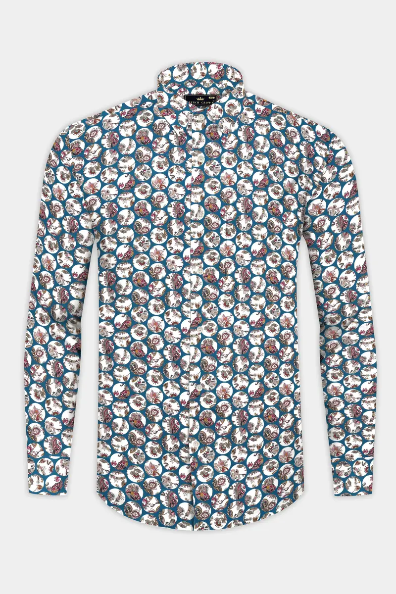 Venice Blue Multicolour Floral Printed Subtle Sheen Super Soft Premium Cotton Designer Shirt 4