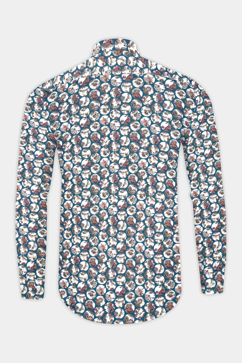 Venice Blue Multicolour Floral Printed Subtle Sheen Super Soft Premium Cotton Designer Shirt 5