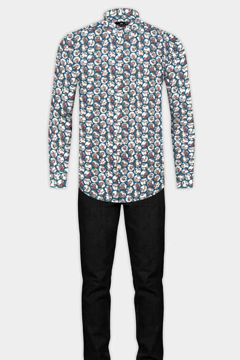 Venice Blue Multicolour Floral Printed Subtle Sheen Super Soft Premium Cotton Designer Shirt 6