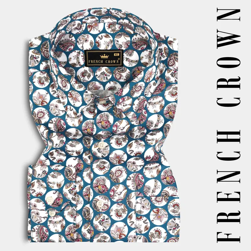 Venice Blue Multicolour Floral Printed Subtle Sheen Super Soft Premium Cotton Designer Shirt 7
