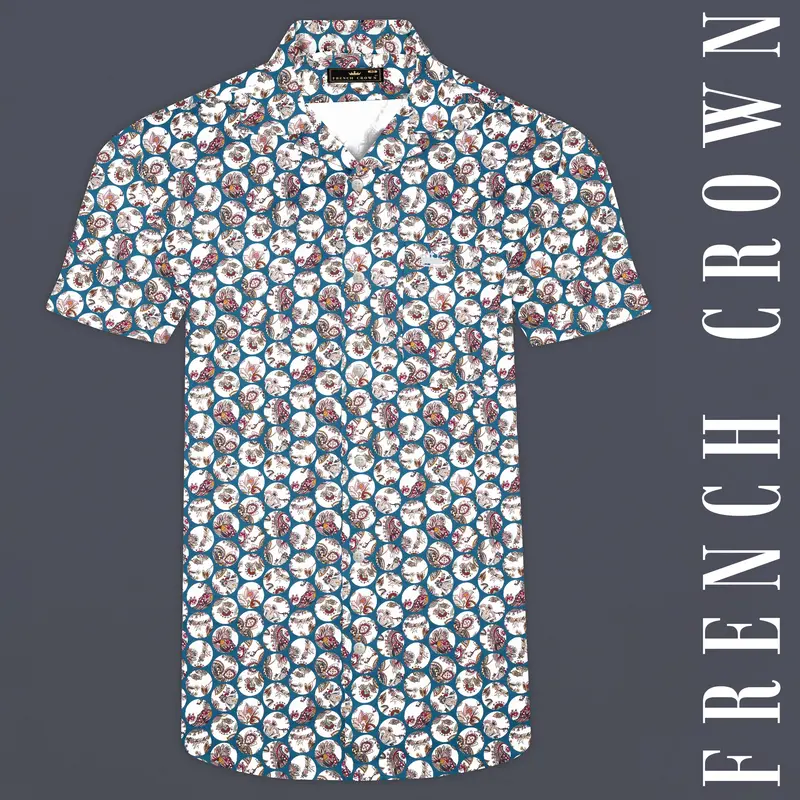 Venice Blue Multicolour Floral Printed Subtle Sheen Super Soft Premium Cotton Shirt 1