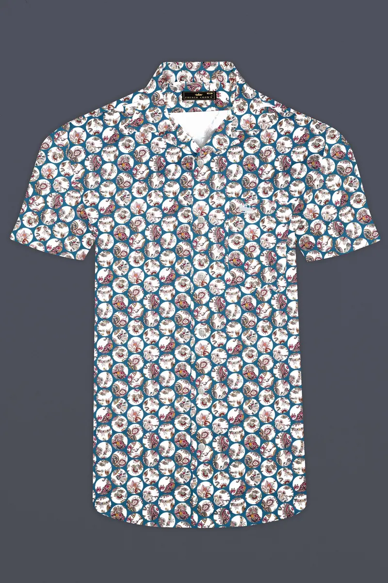 Venice Blue Multicolour Floral Printed Subtle Sheen Super Soft Premium Cotton Shirt 2