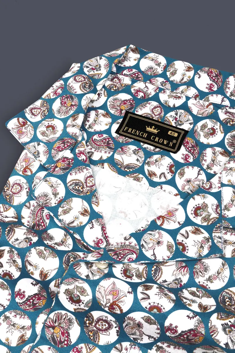 Venice Blue Multicolour Floral Printed Subtle Sheen Super Soft Premium Cotton Shirt 4