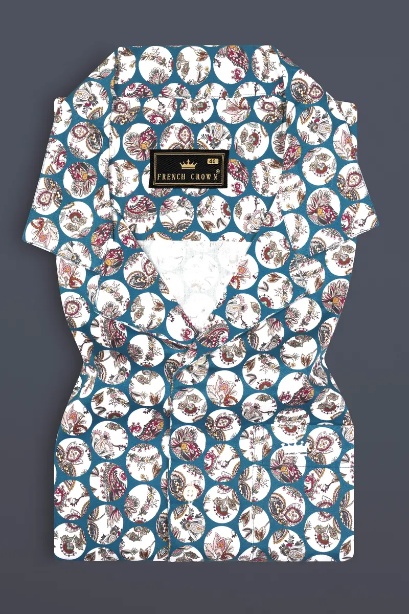 Venice Blue Multicolour Floral Printed Subtle Sheen Super Soft Premium Cotton Shirt 5
