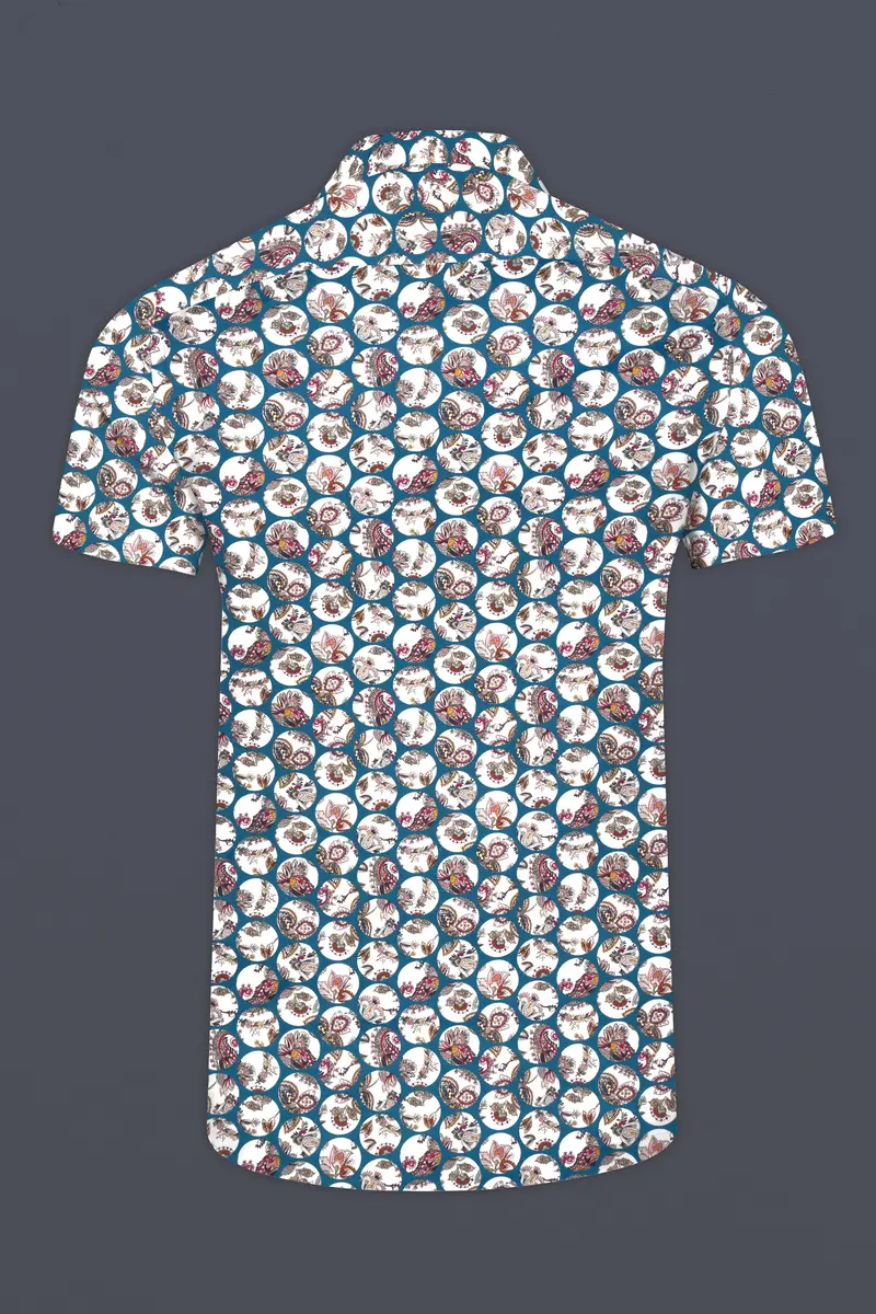 Venice Blue Multicolour Floral Printed Subtle Sheen Super Soft Premium Cotton Shirt 6