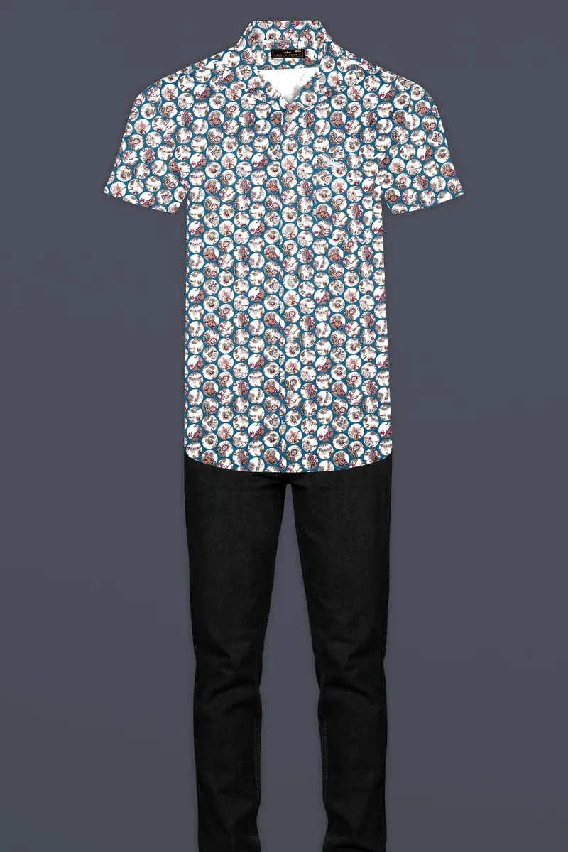 Venice Blue Multicolour Floral Printed Subtle Sheen Super Soft Premium Cotton Shirt 7