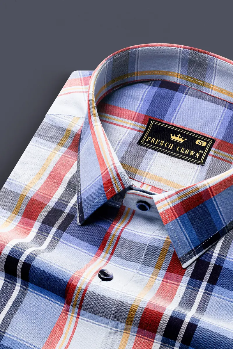 Venus Gray And Moonstone Blue Multicolor Plaid Premium Cotton Shirt 1
