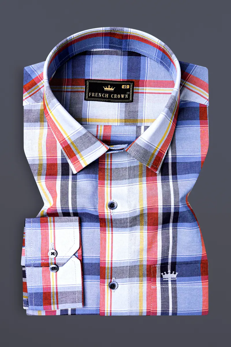 Venus Gray And Moonstone Blue Multicolor Plaid Premium Cotton Shirt 3