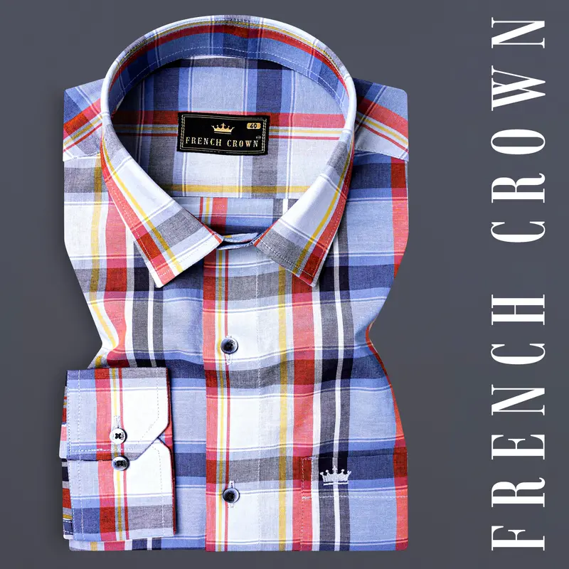 Venus Gray And Moonstone Blue Multicolor Plaid Premium Cotton Shirt 7