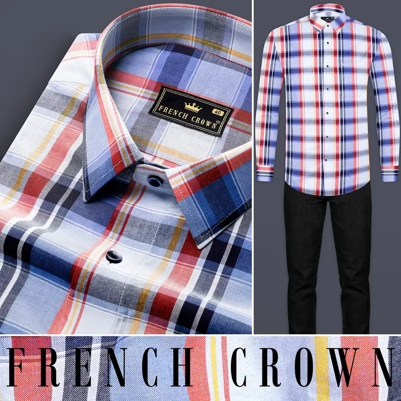 Venus Gray And Moonstone Blue Multicolor Plaid Premium Cotton Shirt 8