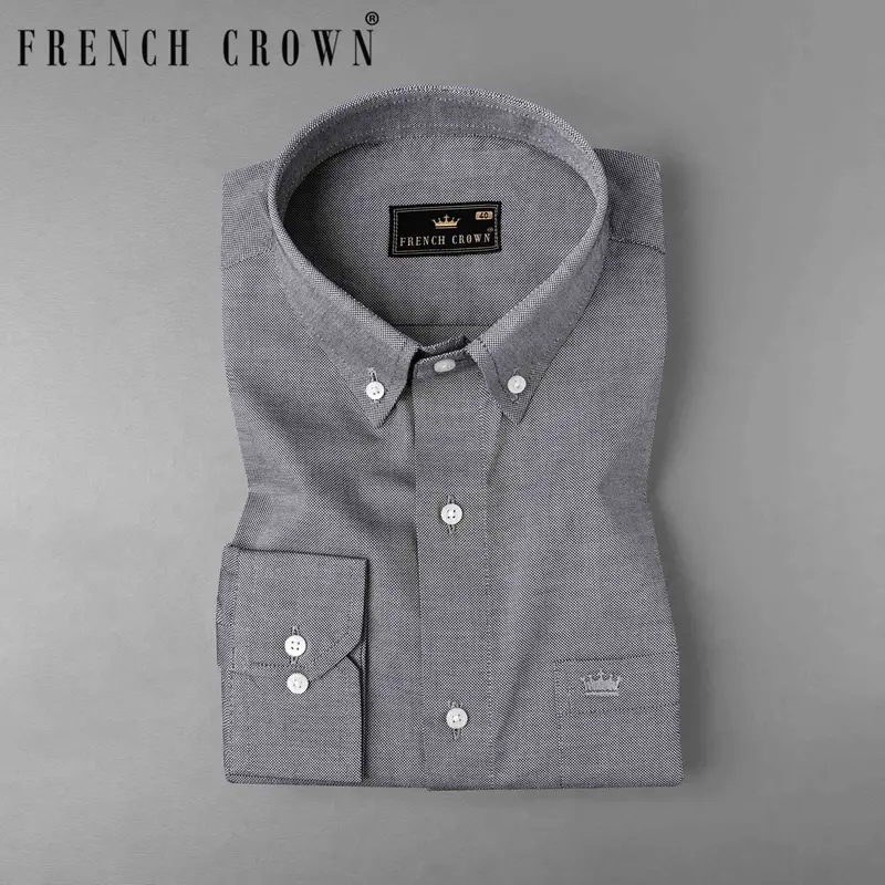 Venus Gray Dobby Textured Premium Giza Cotton Shirt 7