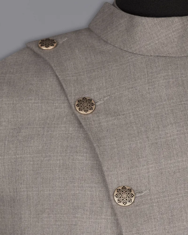 Venus Gray Subtle Plaid Cross Placket Wool Rich Bandhgala Blazer 4
