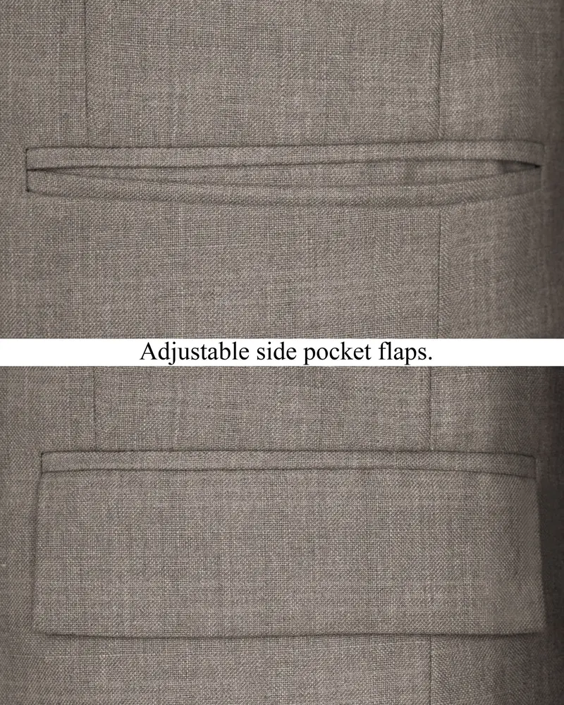 Venus Gray Subtle Plaid Cross Placket Wool Rich Bandhgala Blazer 5
