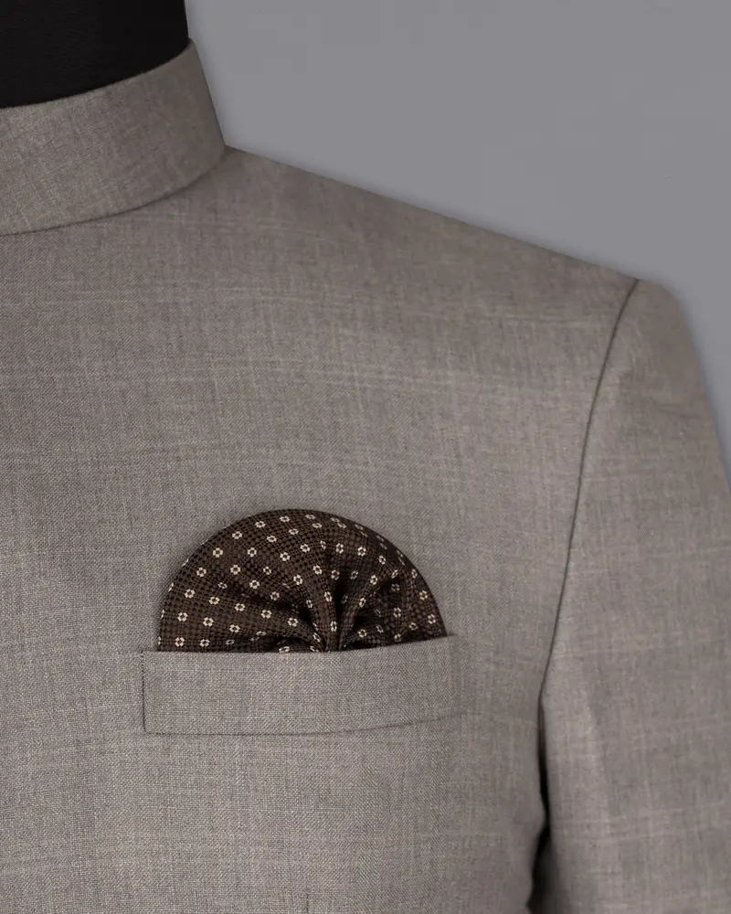 Venus Gray Subtle Plaid Cross Placket Wool Rich Bandhgala Blazer 6