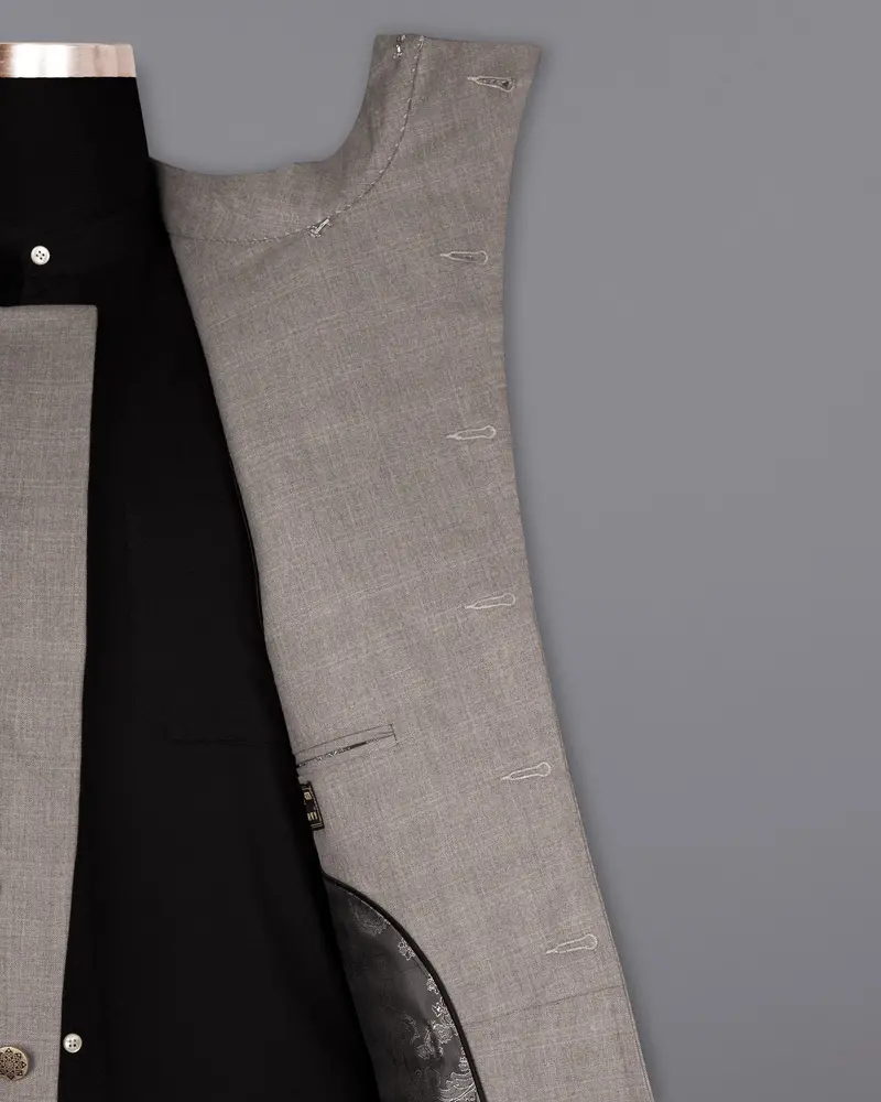 Venus Gray Subtle Plaid Cross Placket Wool Rich Bandhgala Blazer 7