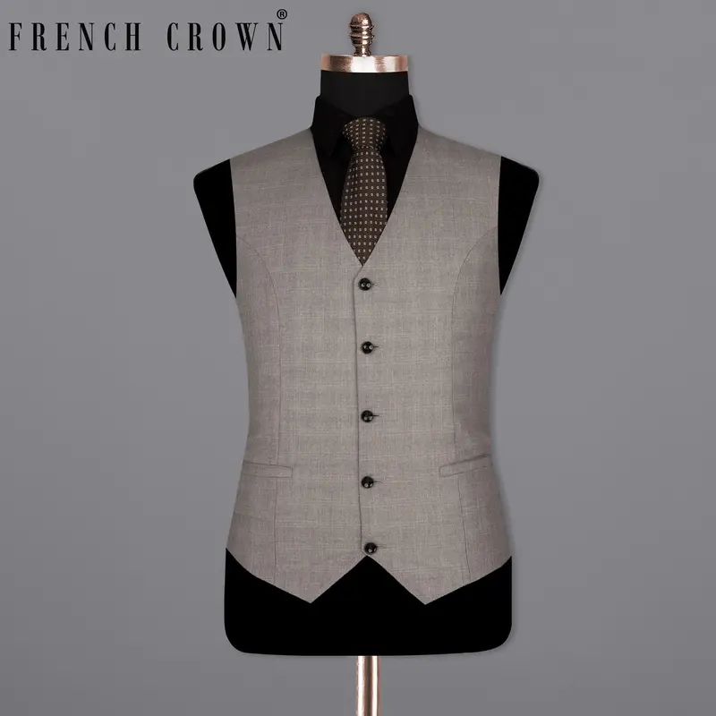 Venus Gray Subtle Plaid Wool Rich Waistcoat 1
