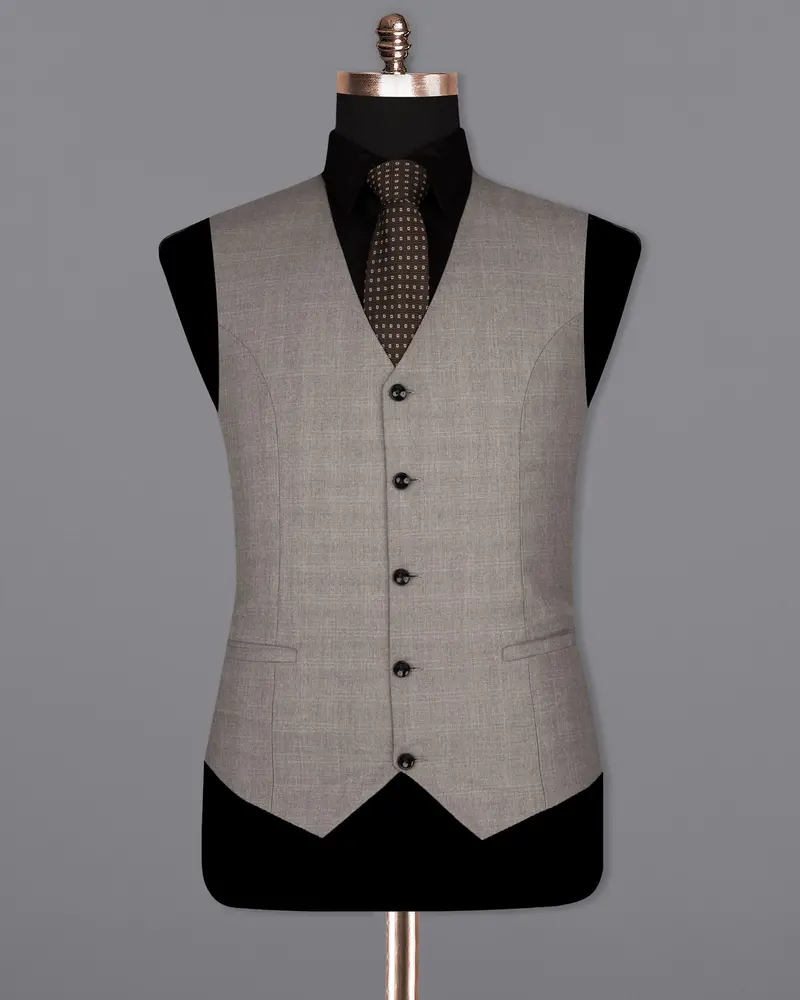 Venus Gray Subtle Plaid Wool Rich Waistcoat 2