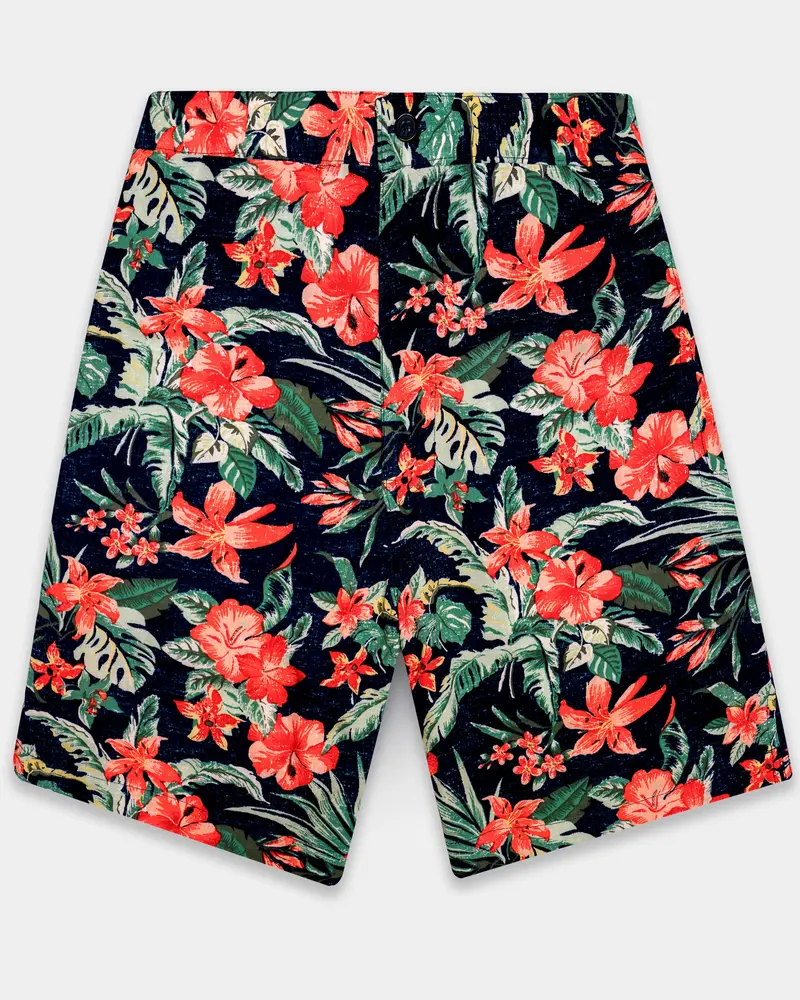 Verdalis-Jade Black And Lunar Green Floral Printed Super Soft Premium Tencel Shorts 1