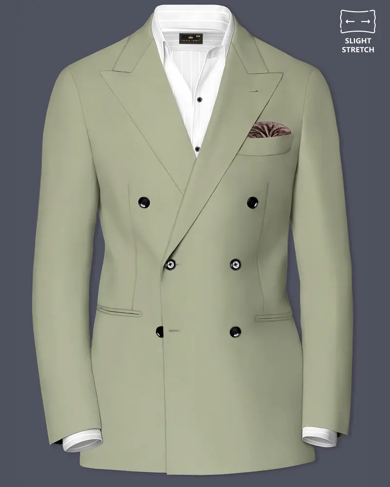 Verdan-Sage Green Slight Stretch Subtle Sheen Poly-Viscose Double Breasted Blazer 1