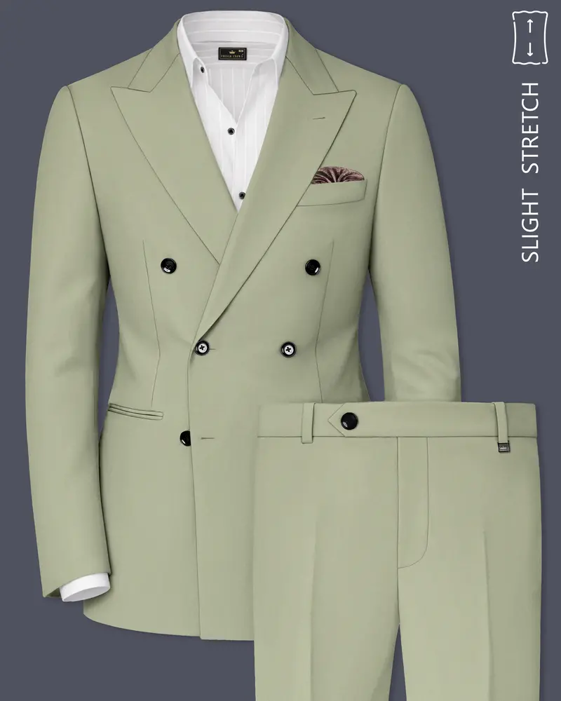 Verdan-Sage Green Slight Stretch Subtle Sheen Poly-Viscose Double Breasted Suit 1