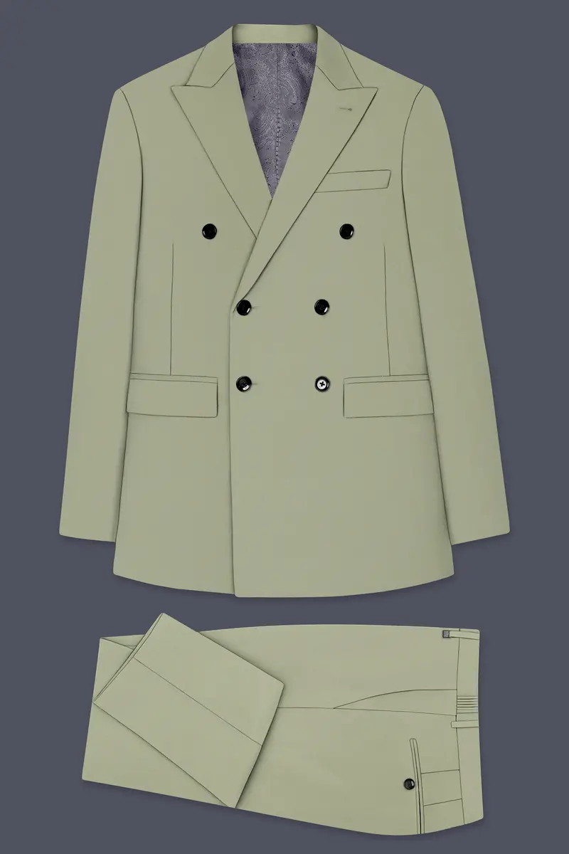 Verdan-Sage Green Slight Stretch Subtle Sheen Poly-Viscose Double Breasted Suit 11