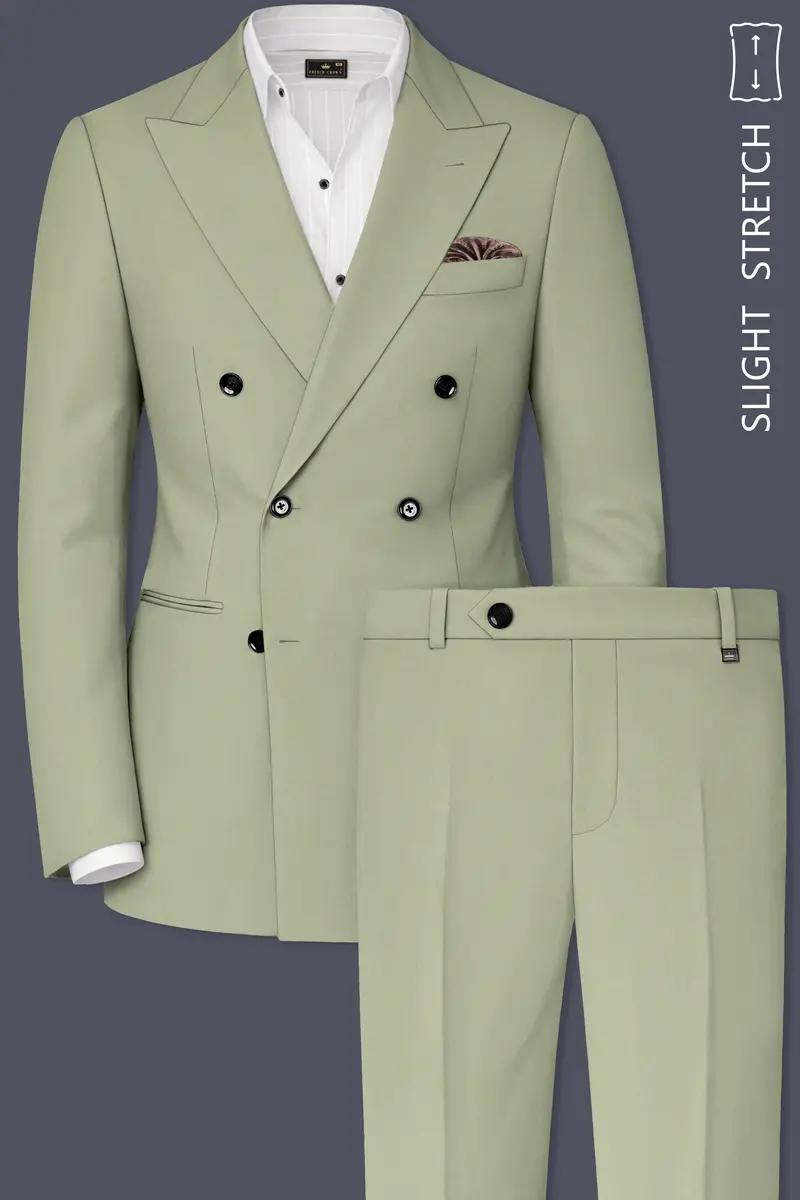 Verdan-Sage Green Slight Stretch Subtle Sheen Poly-Viscose Double Breasted Suit 2