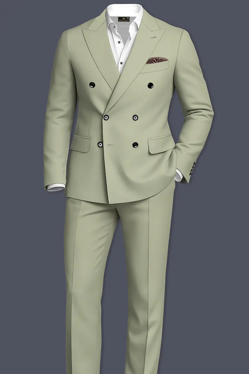 Verdan-Sage Green Slight Stretch Subtle Sheen Poly-Viscose Double Breasted Suit 4