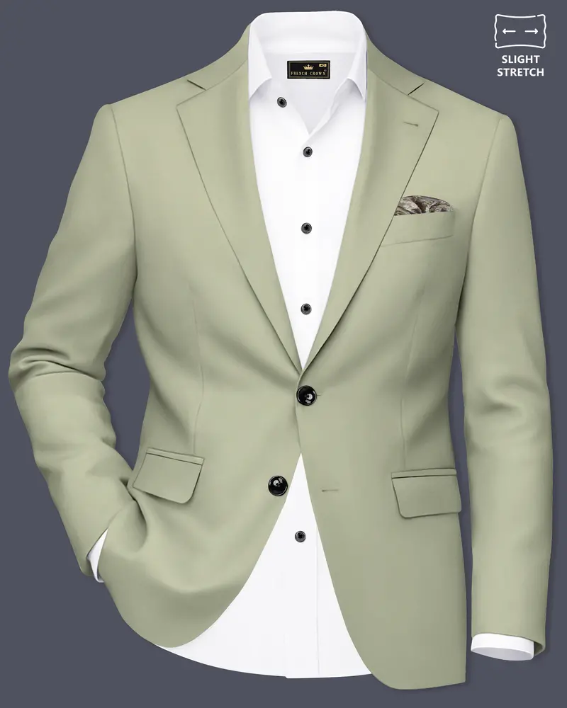Verdan-Sage Green Slight Stretch Subtle Sheen Poly-Viscose Single Breasted Blazer 1