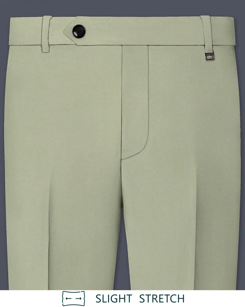 Verdan-Sage Green Slight Stretch Subtle Sheen Poly-Viscose Waistband Pant 1