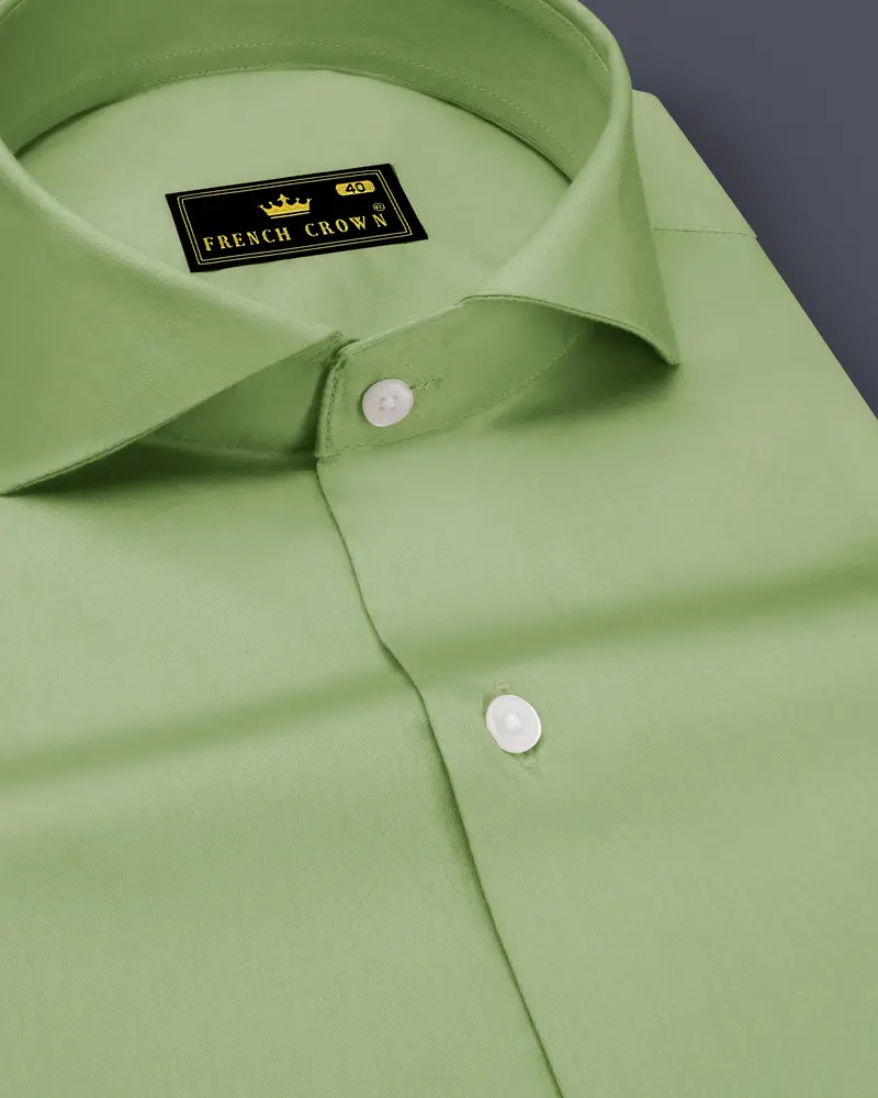 Verdan-Tan Green Subtle Sheen Super Soft Premium Cotton Cut Away Collar Dress Shirt 1