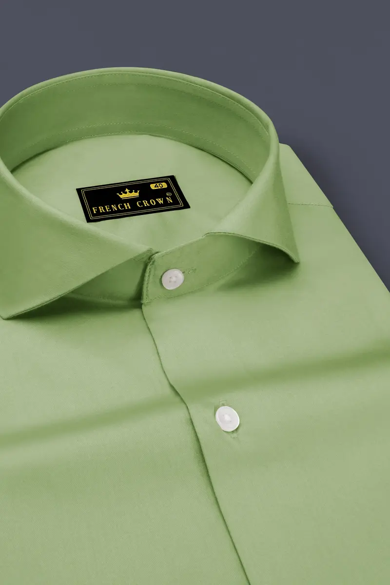 Verdan-Tan Green Subtle Sheen Super Soft Premium Cotton Cut Away Collar Dress Shirt 2