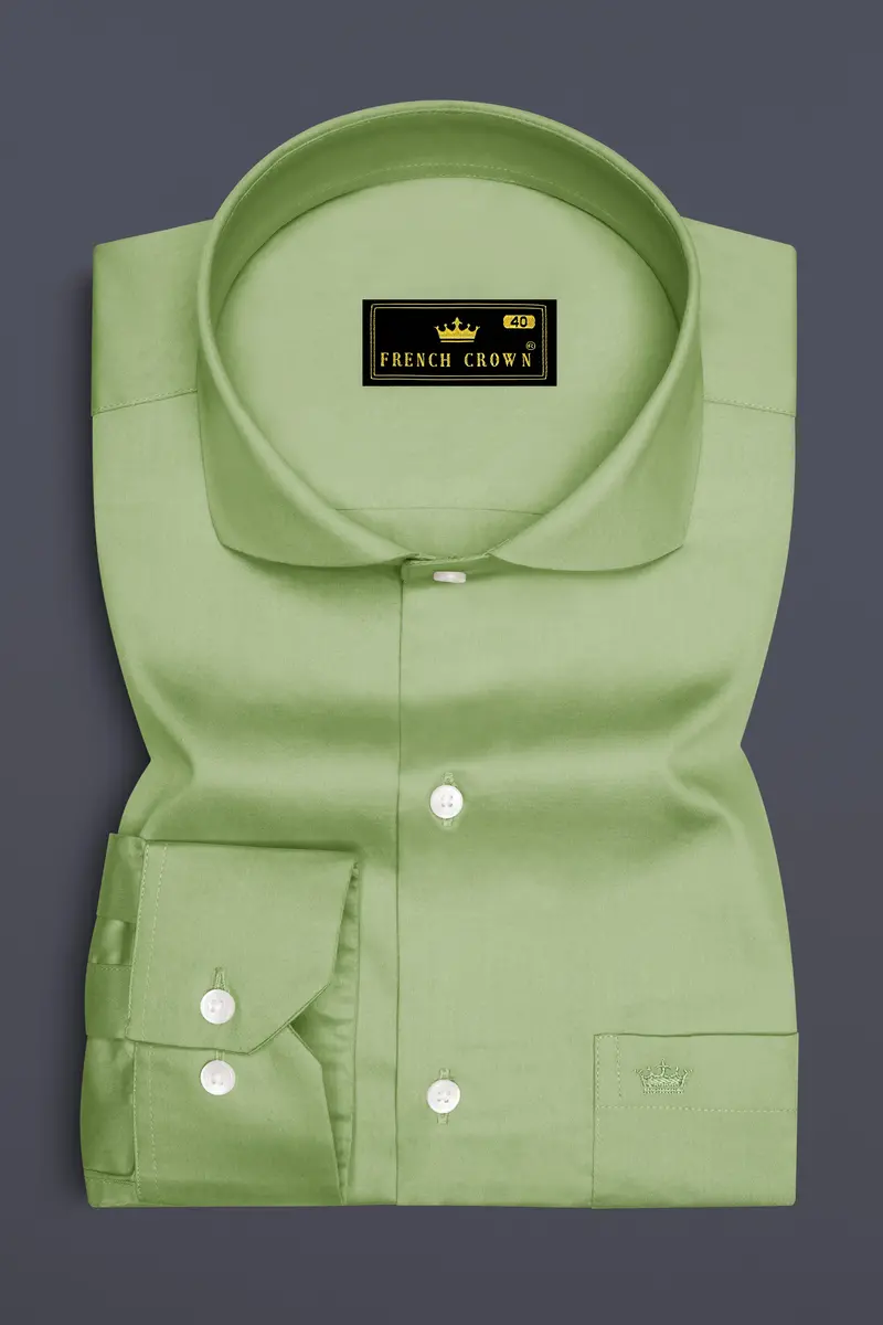 Verdan-Tan Green Subtle Sheen Super Soft Premium Cotton Cut Away Collar Dress Shirt 4