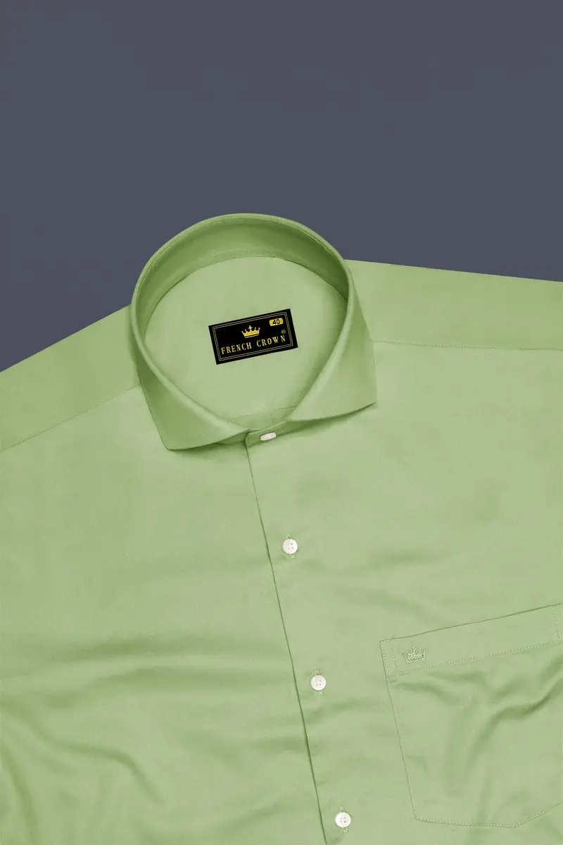 Verdan-Tan Green Subtle Sheen Super Soft Premium Cotton Cut Away Collar Dress Shirt 5