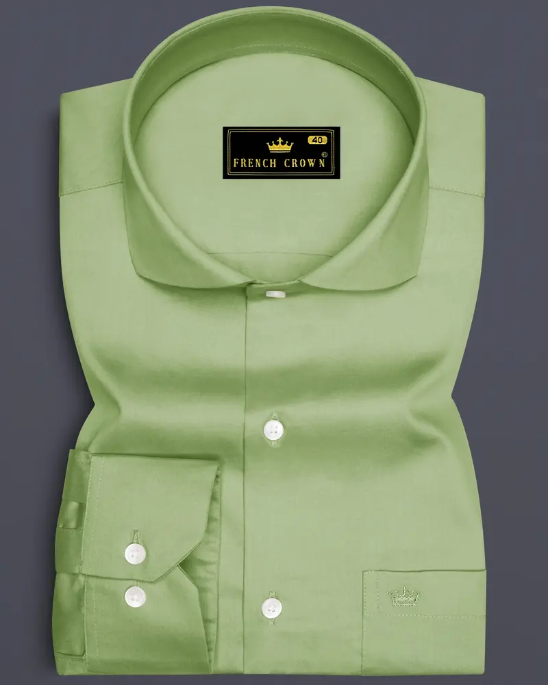 Verdan-Tan Green Subtle Sheen Super Soft Premium Cotton Cut Away Collar Dress Shirt 6