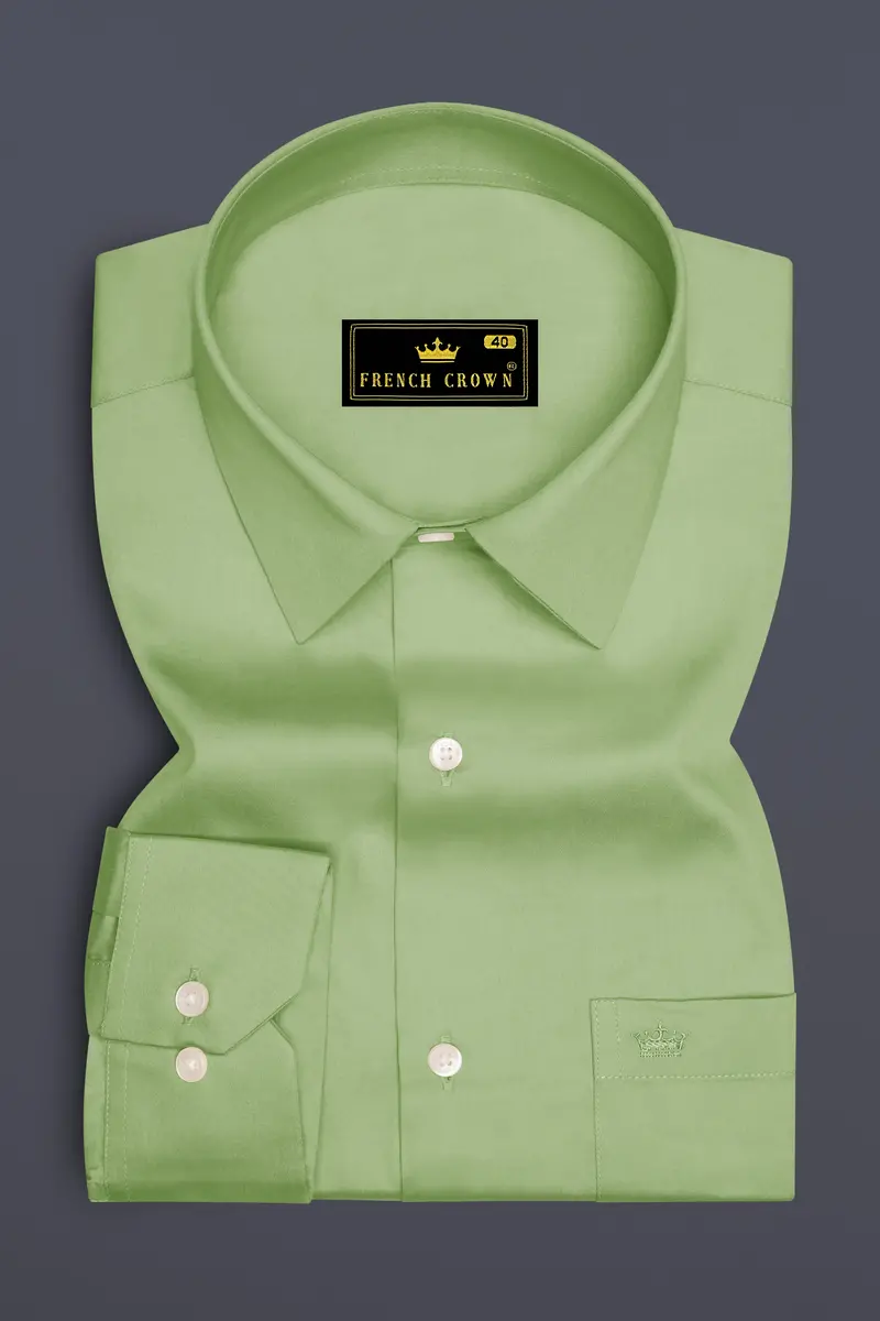Verdan-Tan Green Subtle Sheen Super Soft Premium Cotton Dress Shirt 4
